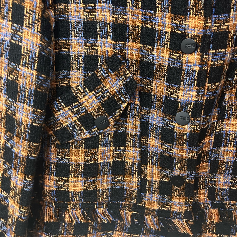SCOTCH & SODA TWEED BOXY CHECKERED BUCLE BLACK AND ORANGE JACKET - Picture 3 of 11